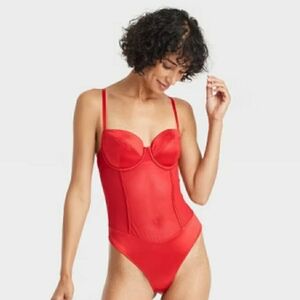 Auden's Women's Satin & Mesh Lightly Lined Lingerie Bodysuit (Teddy) Size: S